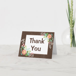 Cartão De Agradecimento Casamento Floral Rosa Madeira Marrom Obrigado Rúst