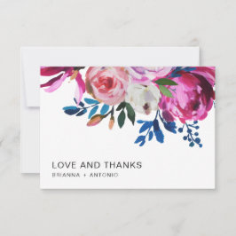 Cartão De Agradecimento Casamento Floral Rosa Moderno e Elegante