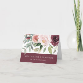 Cartão De Agradecimento Casamento Floral Rosa-Rosa-Rosa-Blush-Charm-Burgun