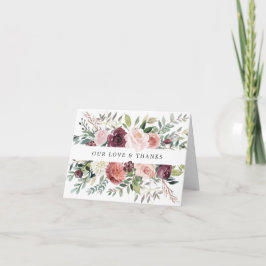 Cartão De Agradecimento Casamento Floral Rosa-Rosa-Rosa-Blush-Charm-Burgun