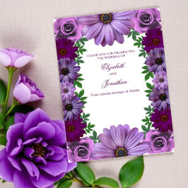 Cartão De Agradecimento Casamento Floral Roxo Real