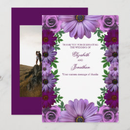 Cartão De Agradecimento Casamento Floral Roxo Real