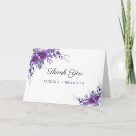 Cartão De Agradecimento Casamento Floral Roxo Rústico