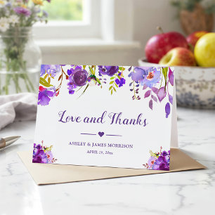 Cartão De Agradecimento Casamento Floral Roxo Ultra Violet Obrigado