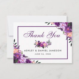 Cartão De Agradecimento Casamento Floral Roxo Ultra Violet Obrigado PF