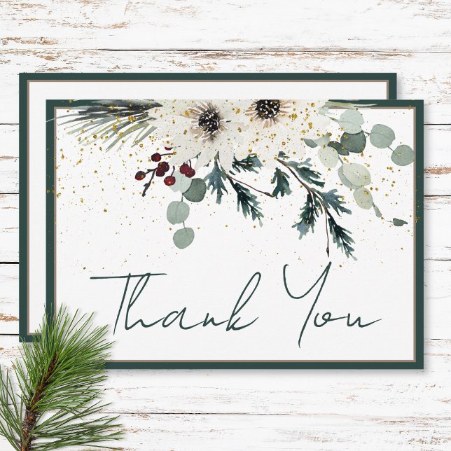 Cartão De Agradecimento Casamento Floral Rustic Berries Winter (Rustic Berries Winter Floral Wedding Thank You Card)