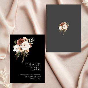 Cartão De Agradecimento Casamento Floral Rustic Black and Peach Obrigado