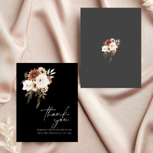 Cartão De Agradecimento Casamento Floral Rustic Black and Peach Obrigado