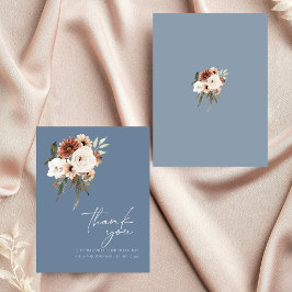 Cartão De Agradecimento Casamento Floral Rustic Dusty Blue Peach Obrigado