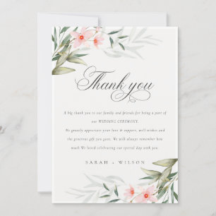 Cartão De Agradecimento Casamento Floral Rustic Elegante Blush Greenery