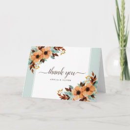 Cartão De Agradecimento Casamento Floral Rustic Mint e Brown Obrigado