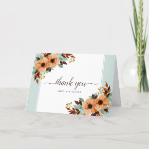 Cartão De Agradecimento Casamento Floral Rustic Mint e Brown Obrigado