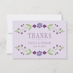 Cartão De Agradecimento Casamento Floral Rustic Purple e Green