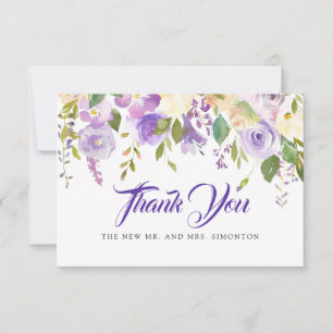 Cartão De Agradecimento Casamento Floral Rustic Purple Ivory White