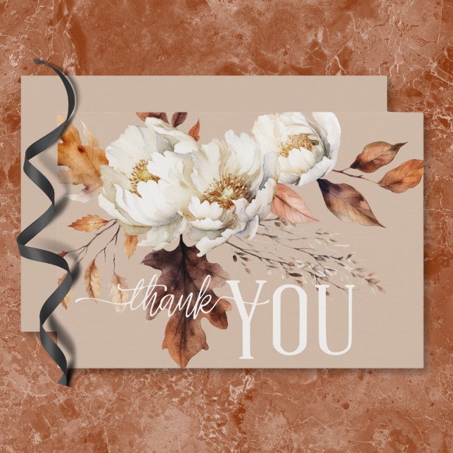 Cartão De Agradecimento Casamento Floral Rustic Tan Cream & Brown Fall (Rustic Tan Cream & Brown Fall Floral Wedding Thank You Card)