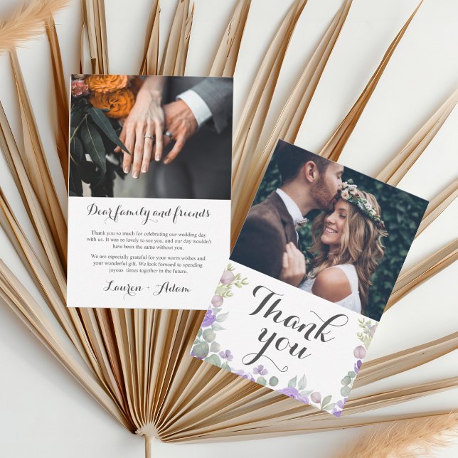 Cartão De Agradecimento Casamento Floral Rústico De Aquarela Roxa Obrigado (Criador carregado)