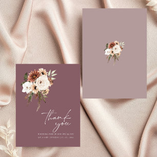 Cartão De Agradecimento Casamento Floral Rústico e Pêssego