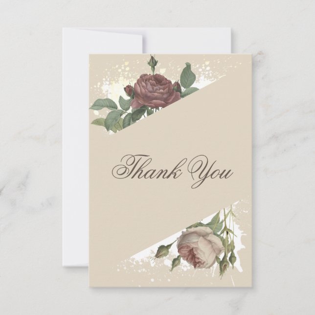 Cartão De Agradecimento Casamento Floral Rústico Moderno Borgonha Dourado  (Frente)