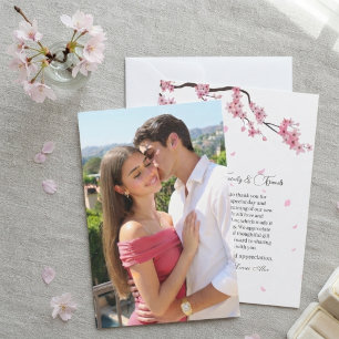 Cartão De Agradecimento Casamento Floral Sakura Cerejeira Aquarela Rosa
