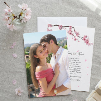 Cartão De Agradecimento Casamento Floral Sakura Cerejeira Aquarela Rosa