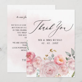 Cartão De Agradecimento Casamento Floral Simples de Blush Elegante