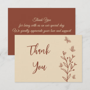 Cartão De Agradecimento Casamento floral simples de terracotta