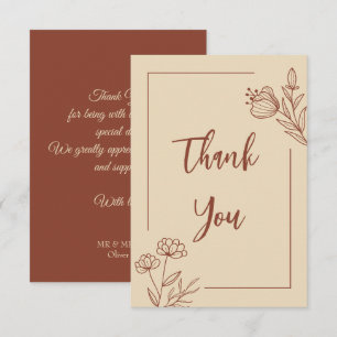 Cartão De Agradecimento Casamento floral simples de terracotta