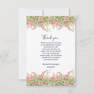 Cartão De Agradecimento Casamento floral Simples e Bonito de rosa