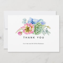 Cartão De Agradecimento Casamento Floral Suculento da Moda