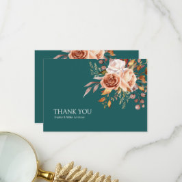 Cartão De Agradecimento Casamento Floral Terracota Aquarela Azul Outono