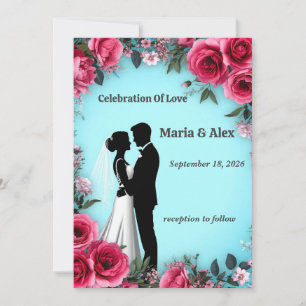 Cartão De Agradecimento 💍 Casamento Floral Turquesa Com Tema de Casal 💍