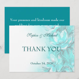 Cartão De Agradecimento Casamento floral turquesa elegante