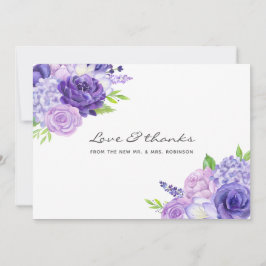 Cartão De Agradecimento Casamento Floral Ultra Violet Watercolor
