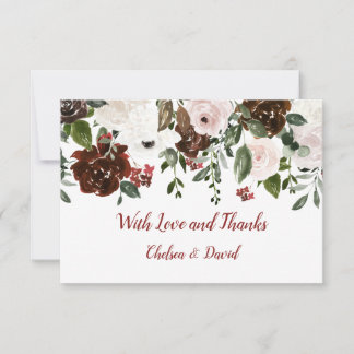 Cartão De Agradecimento Casamento Floral Verde da Floresta Vermelha Indian