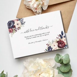 Cartão De Agradecimento Casamento Floral Verde de Azul Marinho Borgonha Cr
