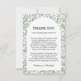 Cartão De Agradecimento Casamento Floral Verde de Swirl Sage Ornamentado E