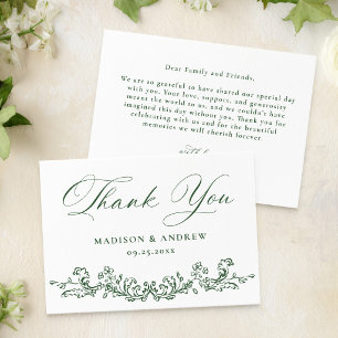 Cartão De Agradecimento Casamento Floral Verde Elegante Vitoriano