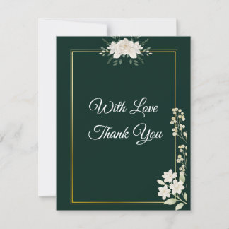 Cartão De Agradecimento Casamento Floral Verde Esmeralda e Dourado Elegant