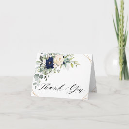 Cartão De Agradecimento Casamento Floral Verde Naval com Beijo