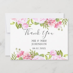 Cartão De Agradecimento Casamento Floral Verde Rosa Bege Chic Elegante