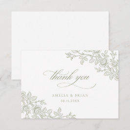 Cartão De Agradecimento Casamento Floral Verde Sage Vintage Elegante