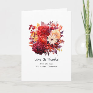 Cartão De Agradecimento Casamento Floral Vermelho Luxuriante