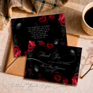 Cartão De Agradecimento Casamento Floral Vermelho Negro Negro Elegante