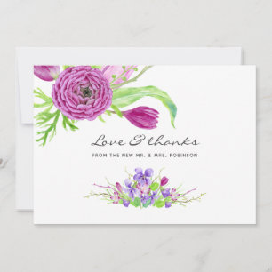 Cartão De Agradecimento Casamento Floral Violet and Plum Watercolor