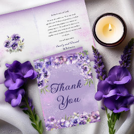 Cartão De Agradecimento Casamento Floral Violeta Elegante