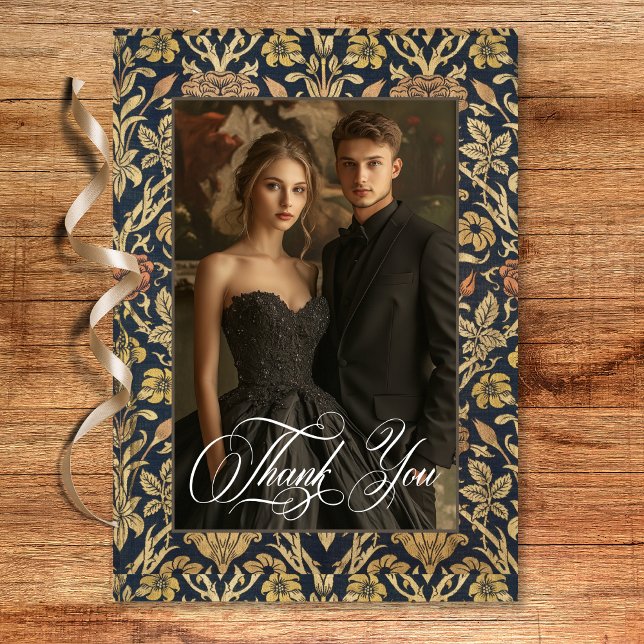 Cartão De Agradecimento Casamento Floral vitoriano William Morris (Victorian Tapestry William Morris Floral Wedding Thank You Card)