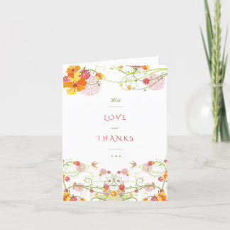 Cartão De Agradecimento Casamento Floral Yellow Hibiscus Swirls & Swallow