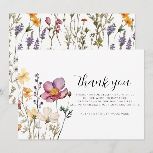 Cartão de Agradecimento Casamento Flores Silvestre (Frente/Verso)