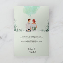 Cartão De Agradecimento Casamento fluído com aquarela verde personalizada