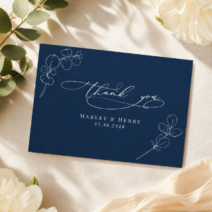 Cartão De Agradecimento Casamento Folhas Botânicas de Eucalipto Azul Marin